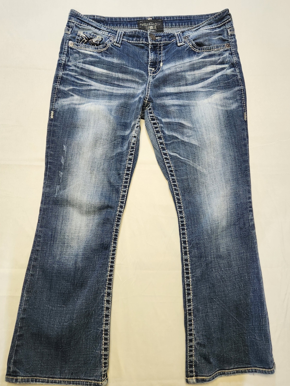 Womens Big Star 34R Maddie Mid Rise Bootcut Blue Denim Jeans Stretch Distressed